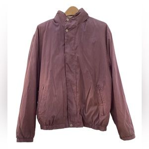 LONDON FOG Brown Tan Bomber Jacket Coat Zipper Removable Lining Hidden Hat